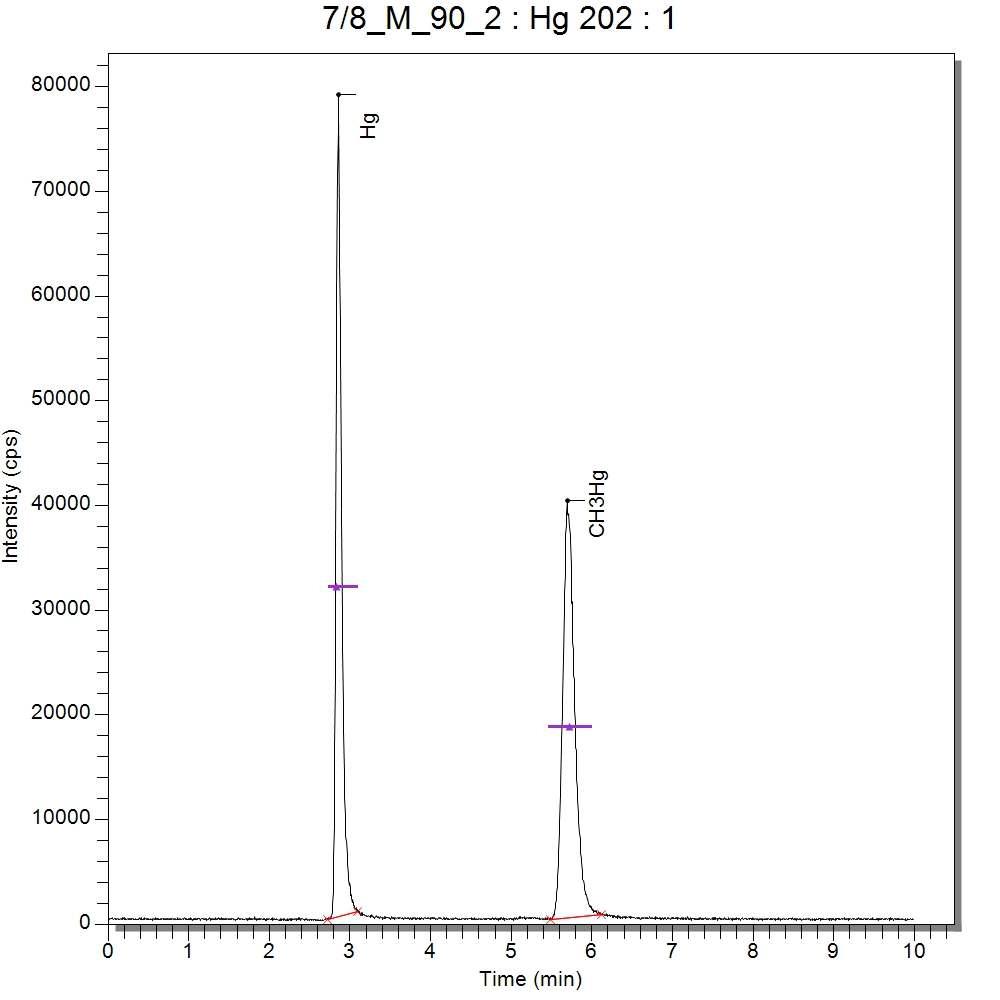 Chromatogram of Hg2+ and CH3Hg+ in spiking sample