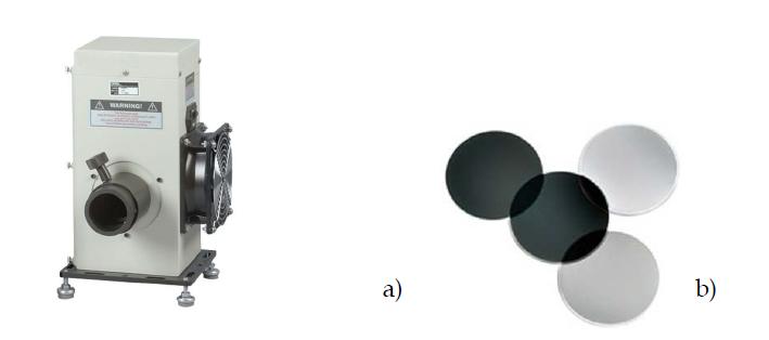 a) 조사 광원(Xe-arc lamp), b) ND filter