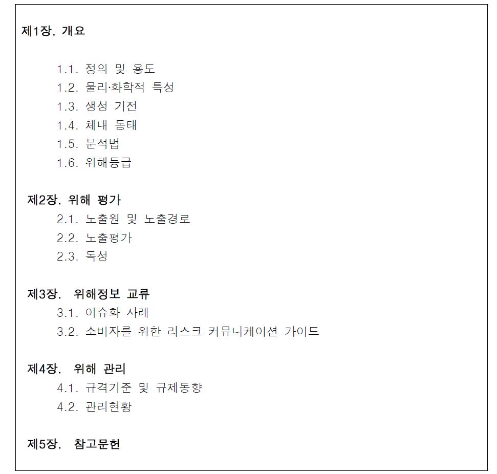 유해물질 총서 및 리스크 프로파일 목차