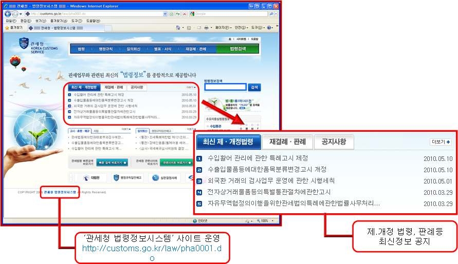 관세청 홈페이지 메인화면