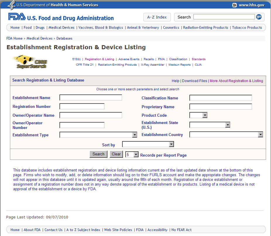 FDA- Medical Devices-Databases-Registration & Device Listing