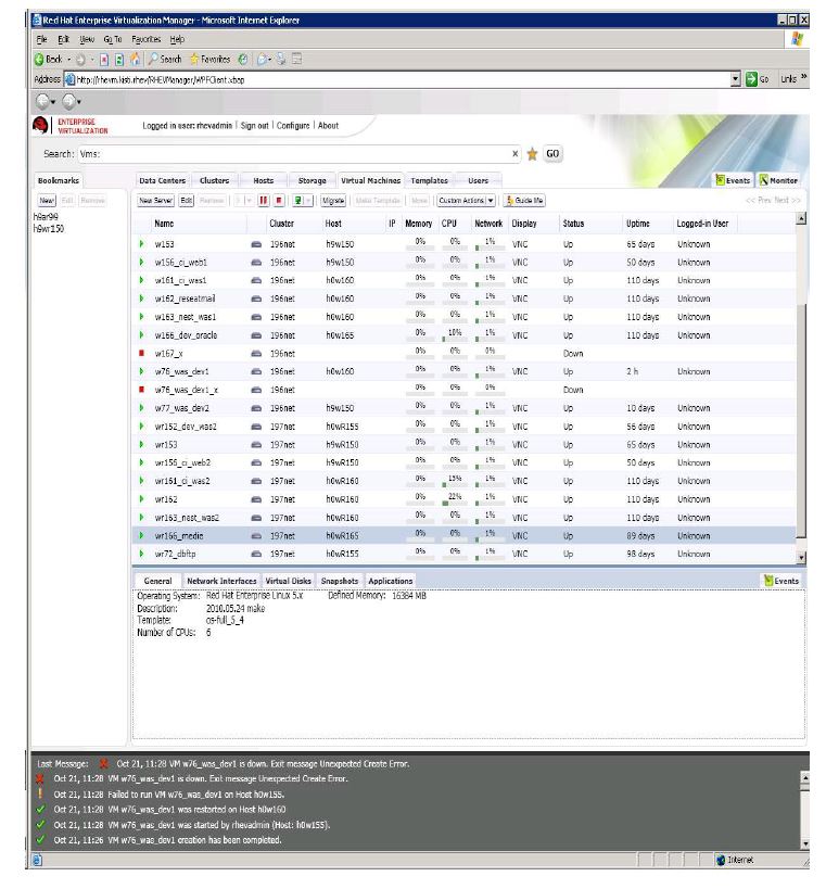 Screen Shot of Virtual Server Management