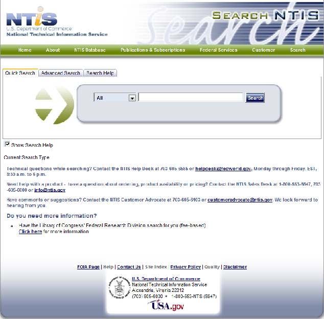 NTIS Database 검색 화면