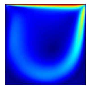 3D driven cavity: 2D projection of velocity norm