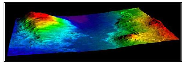 Figure 3-4-10 HIRISE 1m stereo DEM을 사용한 부분확대 3D 시각화 결과