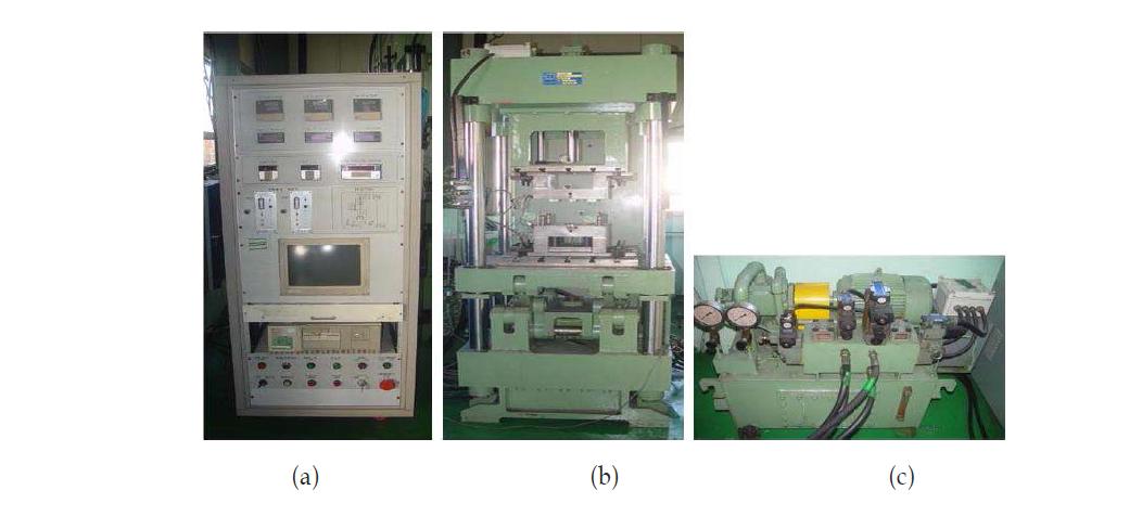 (a) Electric & Electronic controller (b) Toggle type Transfer Molding Press (c) Hydraulic Power Unit