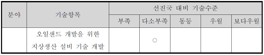 선진국 대비 국내 해당분야의 기술수준