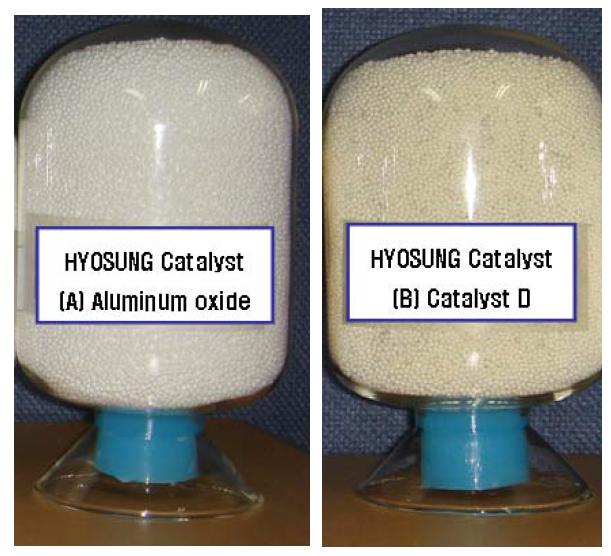 전처리된 알루미나 담체(A) 및 프로판 탈수소 촉매 (B).
