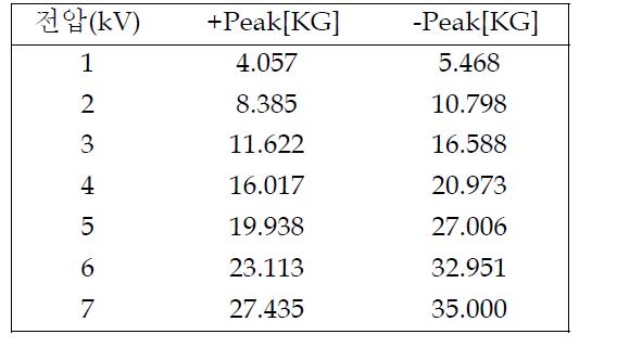 측정된 전자기장의 피크치
