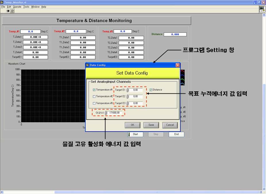 활성화 에너지값 및 목표 누적 에너지값 입력창