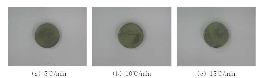 승온 속도에 따른 레진 복합 소결 시편