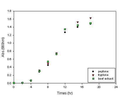 Transient optical density of microbes incubated at 30℃ and 200 rpm in the medium of LKH-13 except for nitrogen source.