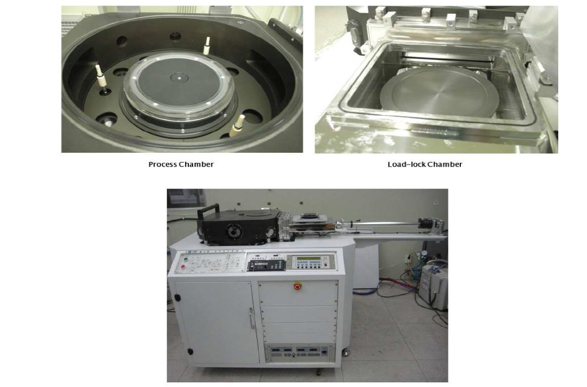 금속 망을 설치할 수 있는 플라즈마 건식식각 장비 사진(상 : chamber 내부,하 : 장비 외부).