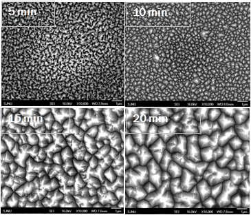 process time에 따른 표면 texturing 공정 후 SEM 사진(표면).