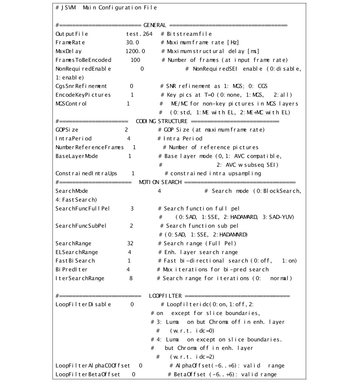 Main encoder configuration file in scalable coding mode