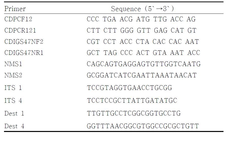 Primer lists used in this study