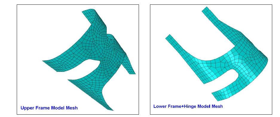 상부(위)와 하부(아래) 프레임 모델의 mesh 생성결과