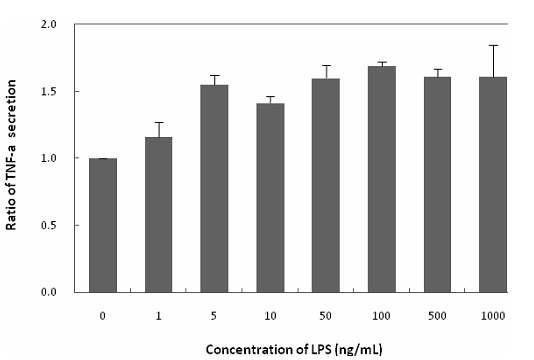 LPS를 처리한 Raw 264.7 의 TNF-α 분비 유도