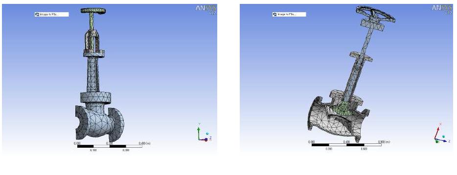 FE mesh shape of a globe valve model I, II