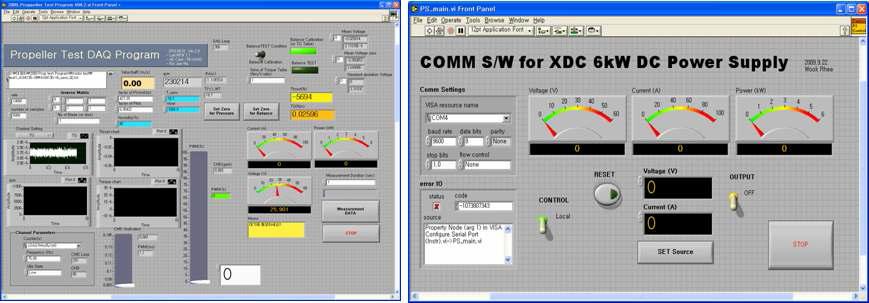 프로펠러성능 측정 실험프로그램(좌: DAQ, 우: Power Supply)