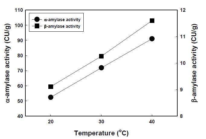 침지 온도에 따른 엿기름의 α,β-amylase 활성