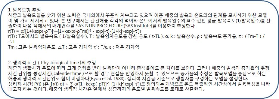 해충의 생태모형작성을 위한 방정식