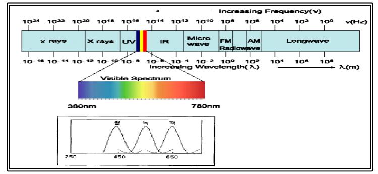 무선 가시광통신 파장대역과 RGB-LED의 발광 파장 특성