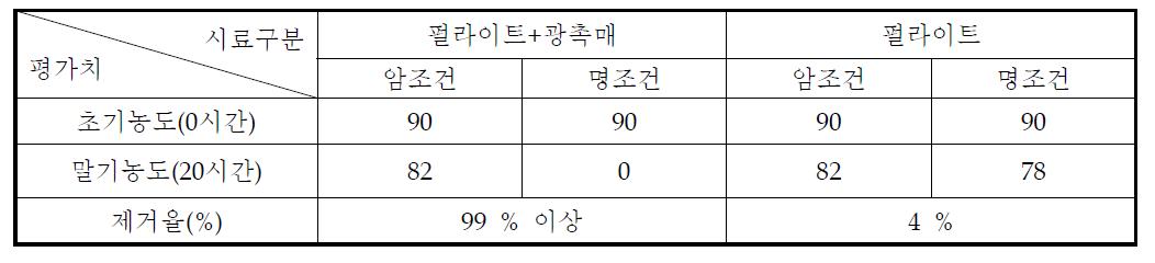 가스백 B법에 의한 광촉매 성능평가 시험결과