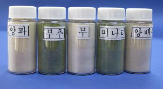 View of hot air dried vegetable powders.