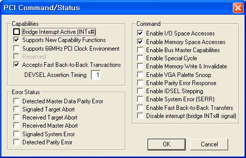 PCI Command/Status 설정 화면