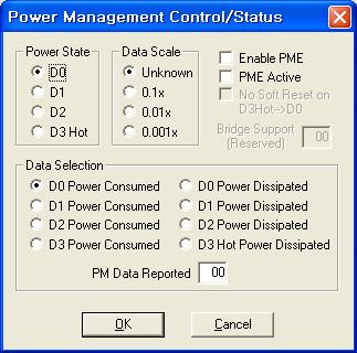 PCI Power Management Control/Status 설정화면.