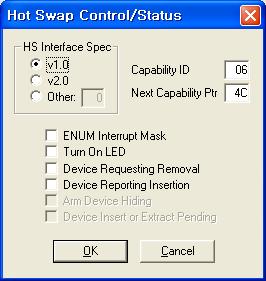 Hot Swap Control/Status 설정화면