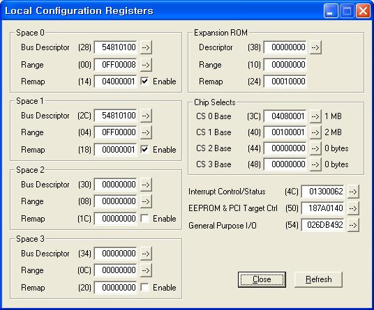 Local Configuration Registers 설정 화면