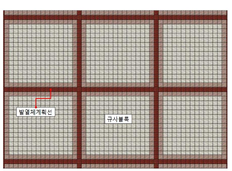 블록의 패턴도에 맞추어 발열체를 시공하는 방법