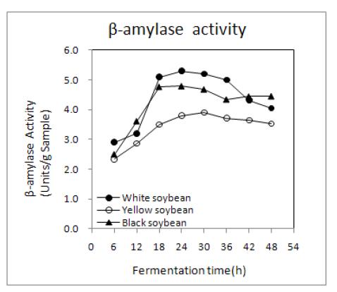 Changes in β-amylase activity of germinated soybean Chungkookjang during fermentation at 40℃.