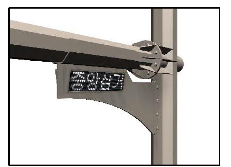 도로명 표기용 LED 전광판을 가로보재 지지대에 설치하여 통합형 교통 안내구조물과 연결하였을 때의 상황을 보여주는 디자인 시안