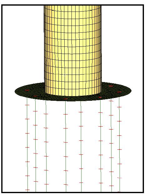 세로지주와 콘크리트 기초를 연결하는 베이스 판과 앵커볼으의 유한요소 모델