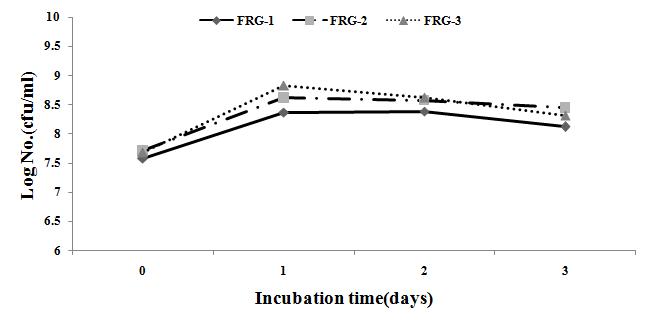 The viable cell number changes of fermented red ginseng after incubation Lactobacillussarivarius and Lactobacillus plantarum