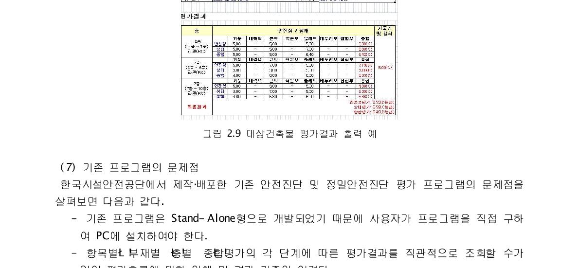 대상건축물 평가결과 출력 예