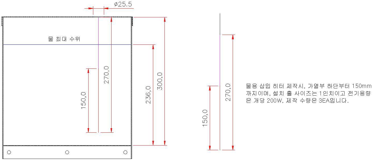 항온조내의 히터 길이 및 용량 선정(가열부 포함)