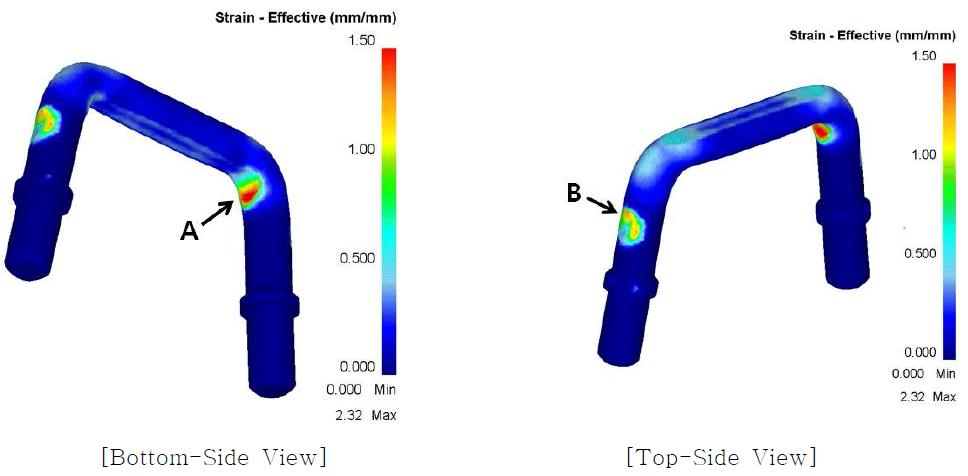 1차 성형공정 종료 시의 유효변형률 분포