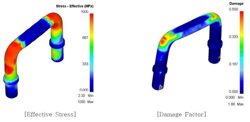 2차 성형공정 종료 시의 유효응력 및 손상지수