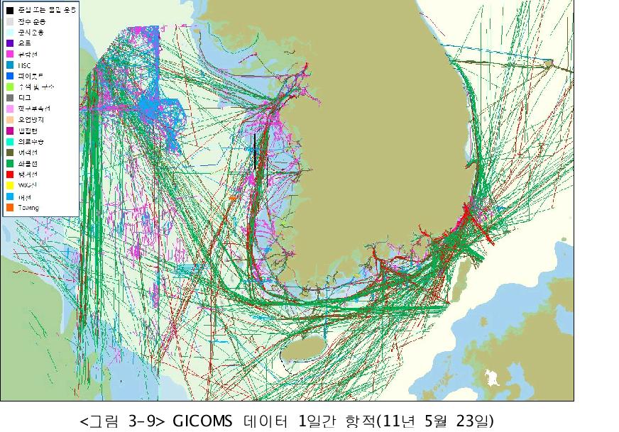 GICOMS 데이터 1일간 항적(11년 5월 23일)