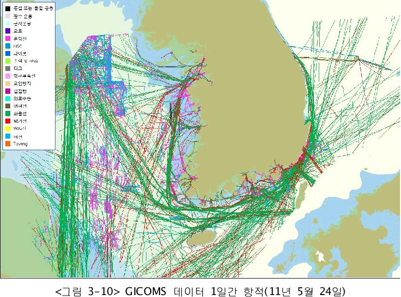 GICOMS 데이터 1일간 항적(11년 5월 24일)