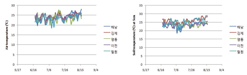 조사지 기온 및 지온 변화.