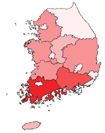 1998∼2004년 전국 평균유아등 채집 밀도 분포.