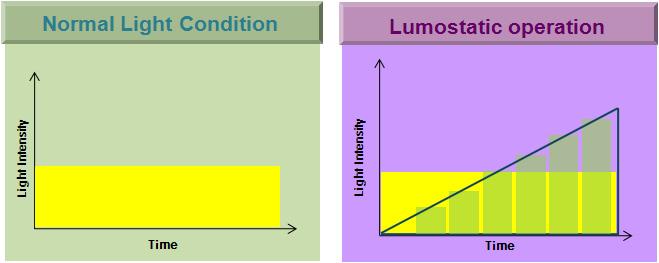 Normal light condition and lumostatic light operation.
