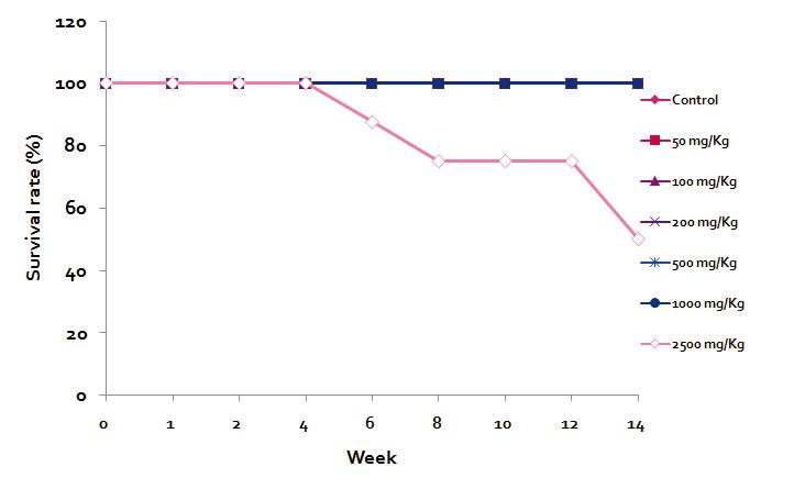 Survival of ICR mice for 14 weeks after oral administration of 80% EtOH extract of fermented Curcuma longa L.