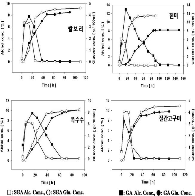 SGA와 GA의 알코올농도와 Glucose농도.