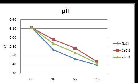 Change of pH at different hours of aging